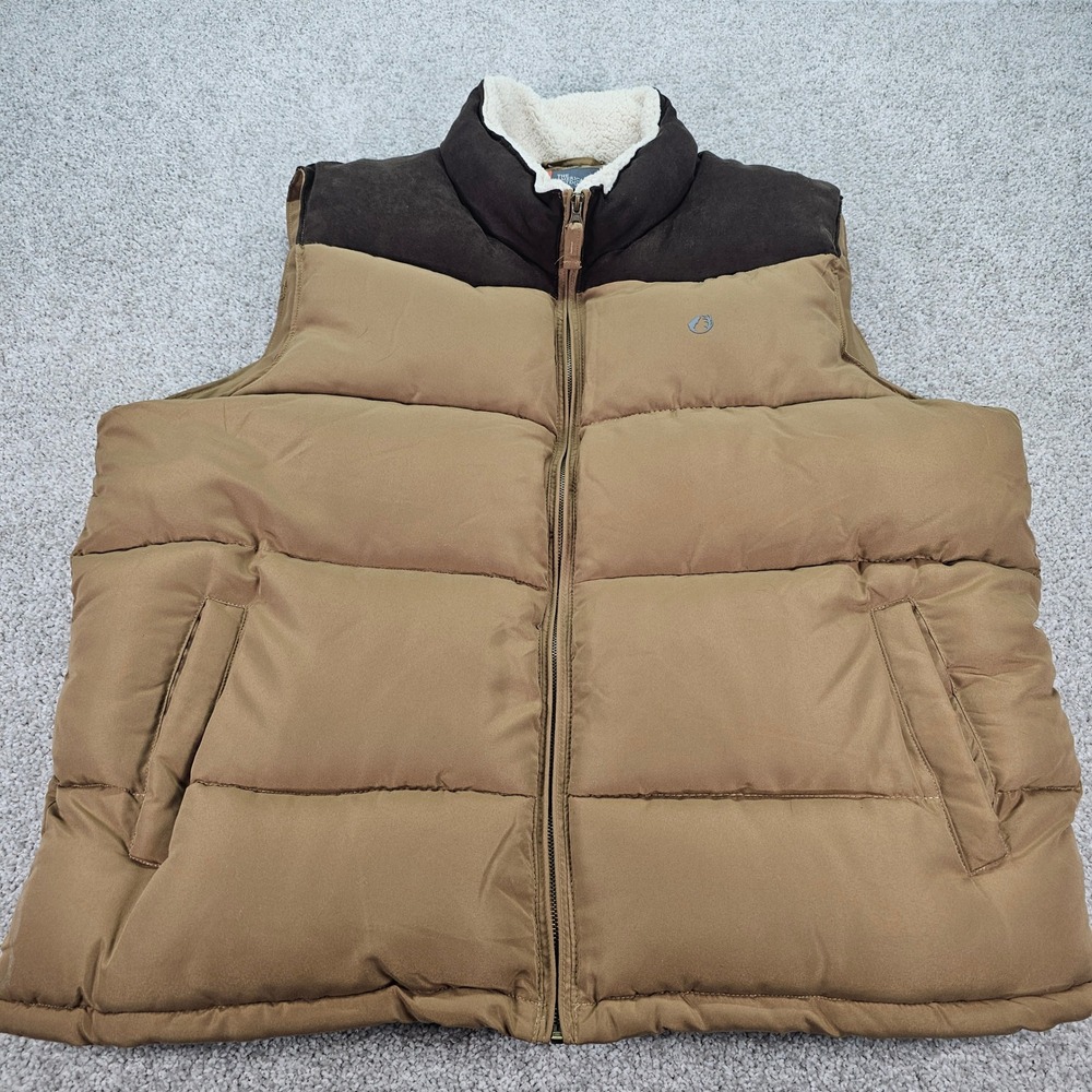 The American Outdoorsman Mens Puffer Vest Sherpa Lined‎ Collar Brown XXL Polar